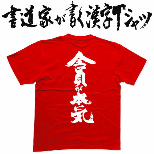 【全員が本気】書道家が書く漢字Tシャツ おもしろTシャツ 本物の筆文字を使用したオリジナルプリントTシャツ書道家が書いた文字を和柄漢字Tシャツにしました メンズ レディース 子供服 大きいサイズ 4L 5L もあります ドライTシャツ も選べます メール便送料無料