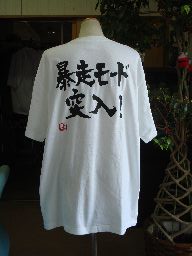 【暴走モード 突入！(横書)】書道家が書く漢字Tシャツ おもしろTシャツ 本物の筆文字を使用したオリジナルプリントTシャツ書道家が書いた文字を和柄漢字Tシャツにしました★ 名入れ プレゼント 【楽ギフ_名入れ】 pt1 ..のサムネイル