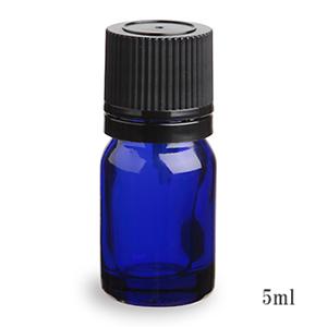スタンダードタイプ遮光瓶(ブルー)黒キャップ5ml (アルコール、エタノール対応)50本セット 40%割引バルク販売(ドロッパー付きセイフティーキャップ)