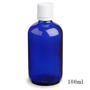 スタンダードタイプ遮光瓶（ブルー）白キャップ100ml　（アルコール、エタノール対応）10本セット　10％割引バルク販売（ドロッパー付..
