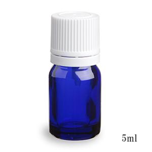 スタンダードタイプ遮光瓶(ブルー)白キャップ5ml (アルコール、エタノール対応)50本セット 40%割引バルク販売(ドロッパー付きセイフティーキャップ)