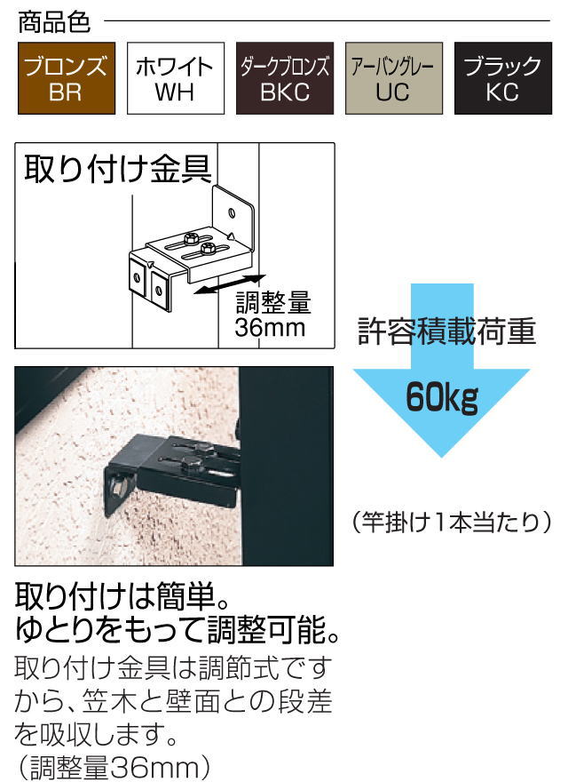 【法人様限定出荷】三協アルミ　T型竿掛けポール壁付け型物干し SAT-E-2　1セット2本入り アーム長さ750　高さ1845mm物干金物 3