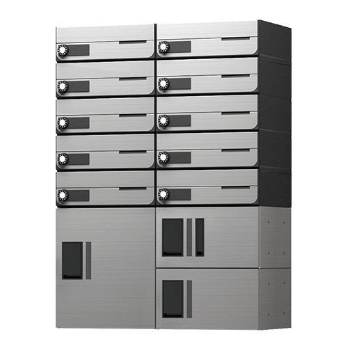 【代引不可】 ナスタ　集合住宅向け　宅配ボックス（プチ宅 KS-TLP36 機械式・防水タイプ）＋郵便受（KS-MB4202PU防滴タイプポスト） 10世帯向　組立完成品寸法　高さ1000　幅720　奥行約320