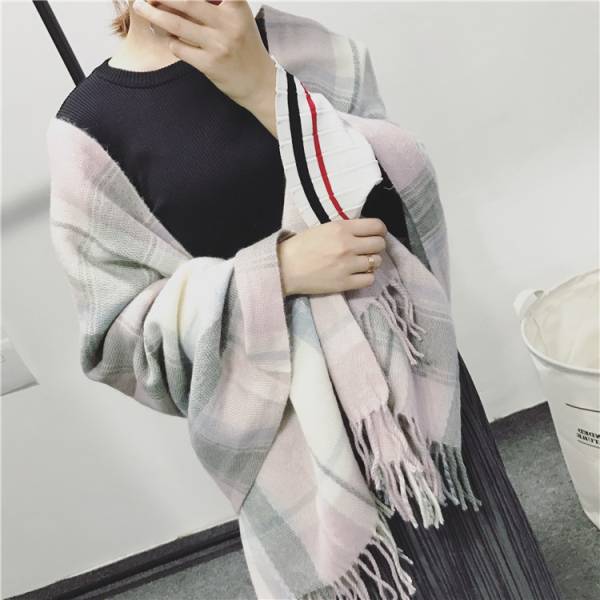 T-you 新品 チェック 秋冬 大判ストール お洒落 ピンク・グレー 冷房対策 暖かい かわいい おしゃれ レディース マフラー
