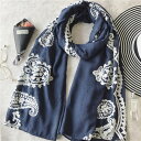 ストール 春夏 刺繍 ペイズリー柄 大判ストール かわいい UV対策 綿 レデイース ストール スカーフ ネイビー おしゃれ 薄手 冷房対策 刺繍ペイズリー 青白