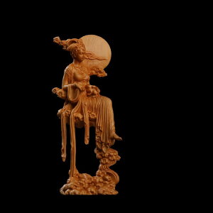 月の神 嫦娥 中秋 置物 木彫り 天女像 中国神話人物 手作り 美術品 彫刻 かぐや姫 兎 月見 満月 風水 縁起物 開運 厄除け インテリア おしゃれ 高級感 和風 中華風 伝統工芸 ギフト プレゼント 贈答用 玄関飾り