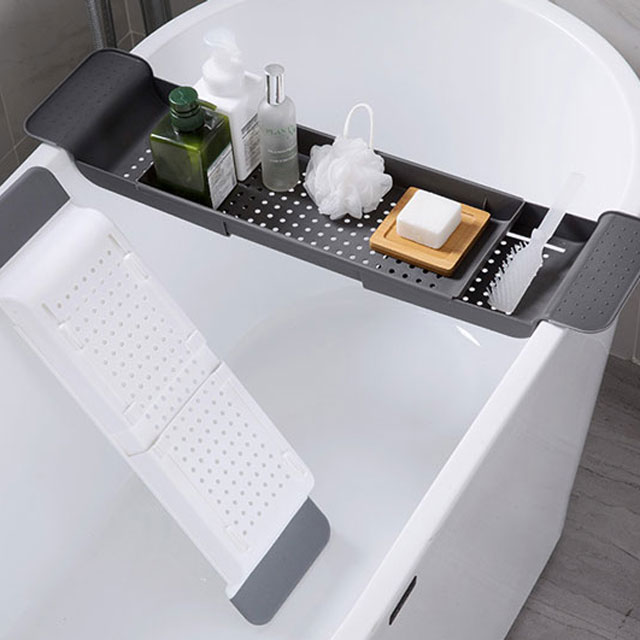 バスタブラック 伸縮バスタブトレー 横55cm～78cm×縦17.5cm×高さ5cm お風呂 ホワイト グレーモノトーン..