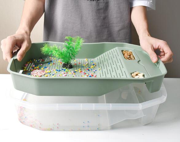 亀水槽 爬虫類 亀の水槽 飼育ケース 飼育区域あり 亀用水槽 亀ケージ カメ 大きい ボックス カメ槽 滑..