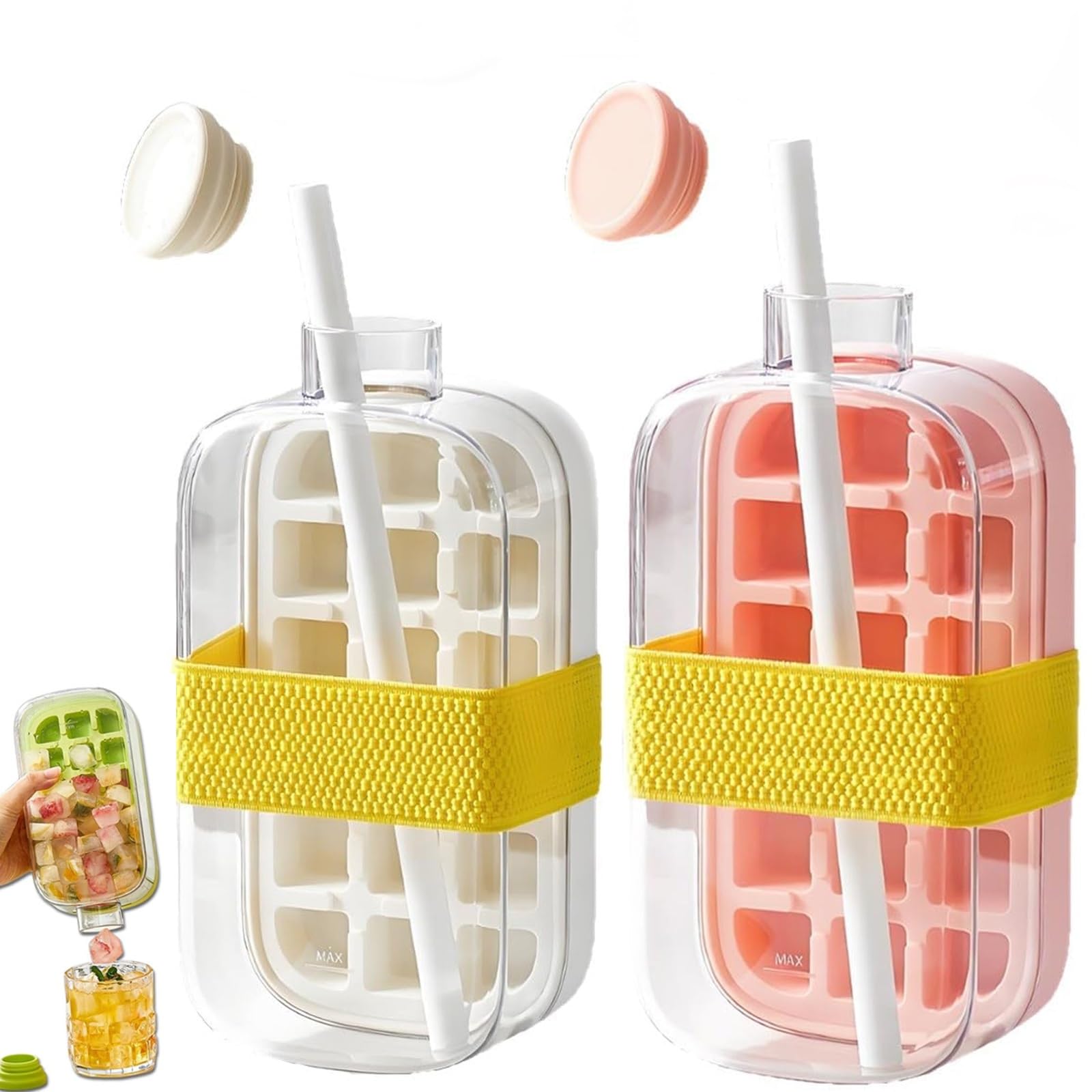 【2個パック】製氷ボトル 2 in 1製氷皿 製氷 アイスキューブ 蓋付き 製氷器 丸い氷を作る ウォーターボトル 透明な氷 保存容器 大容量 ストロー付きアイスキューブボトル コーヒー ジュース 飲み物 氷作りボトル 取りやすい プレゼント ギフト 贈り物 送料無料