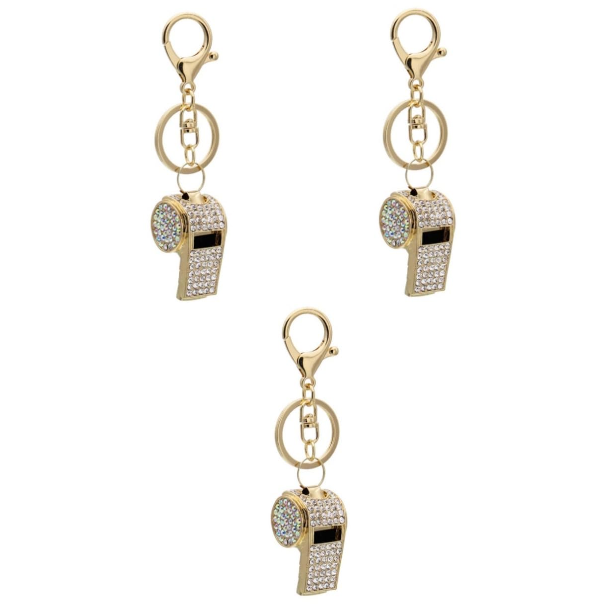 3個 笛キーリング ギフトキーホルダー ラインストーンホイッスル ホイッスルペンダントキーホルダー Golden