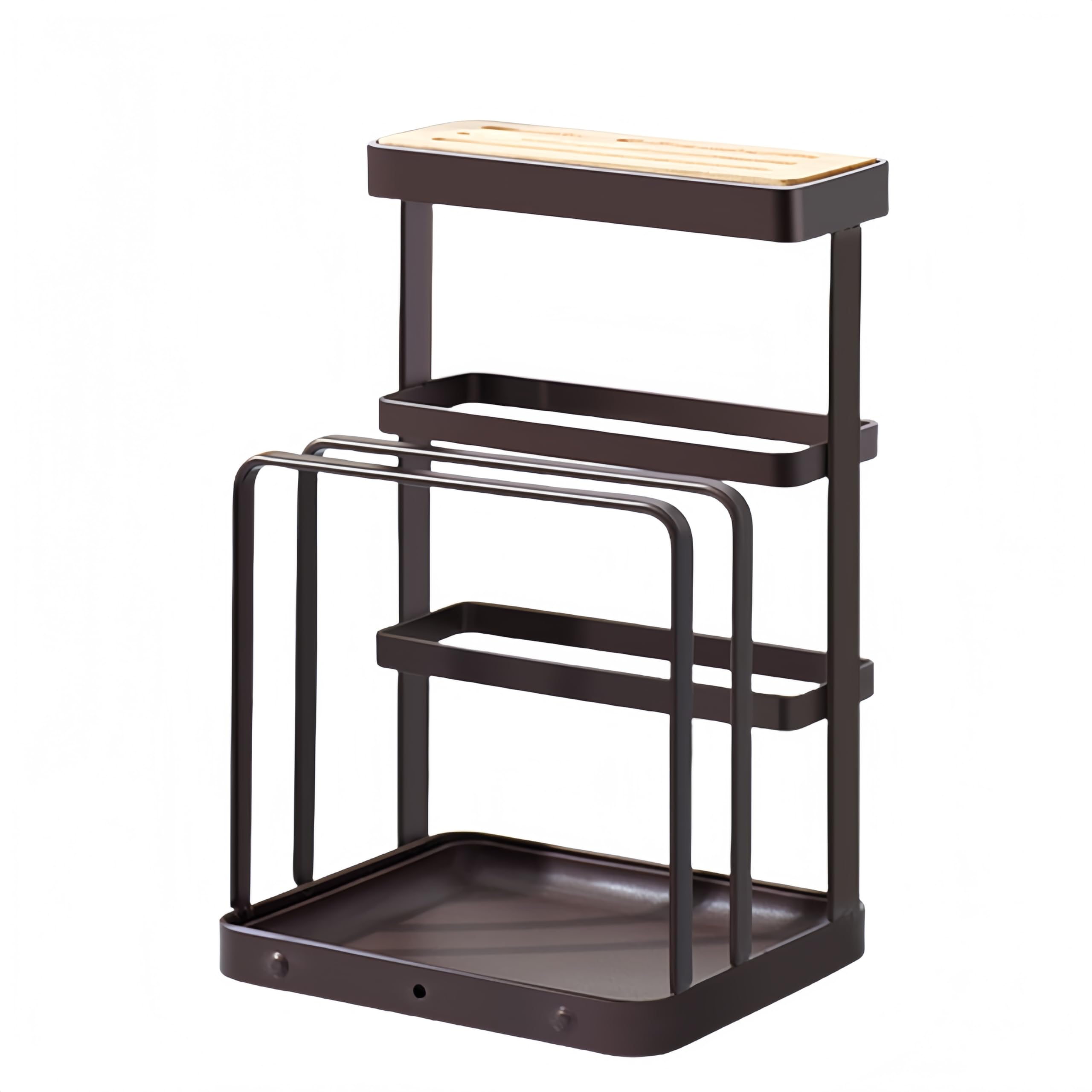 まな板スタンド 包丁スタンド 鉄製 まな板立て 水切り包丁 まな板 鍋ふた 木製 包丁立て (コーヒー色, ..