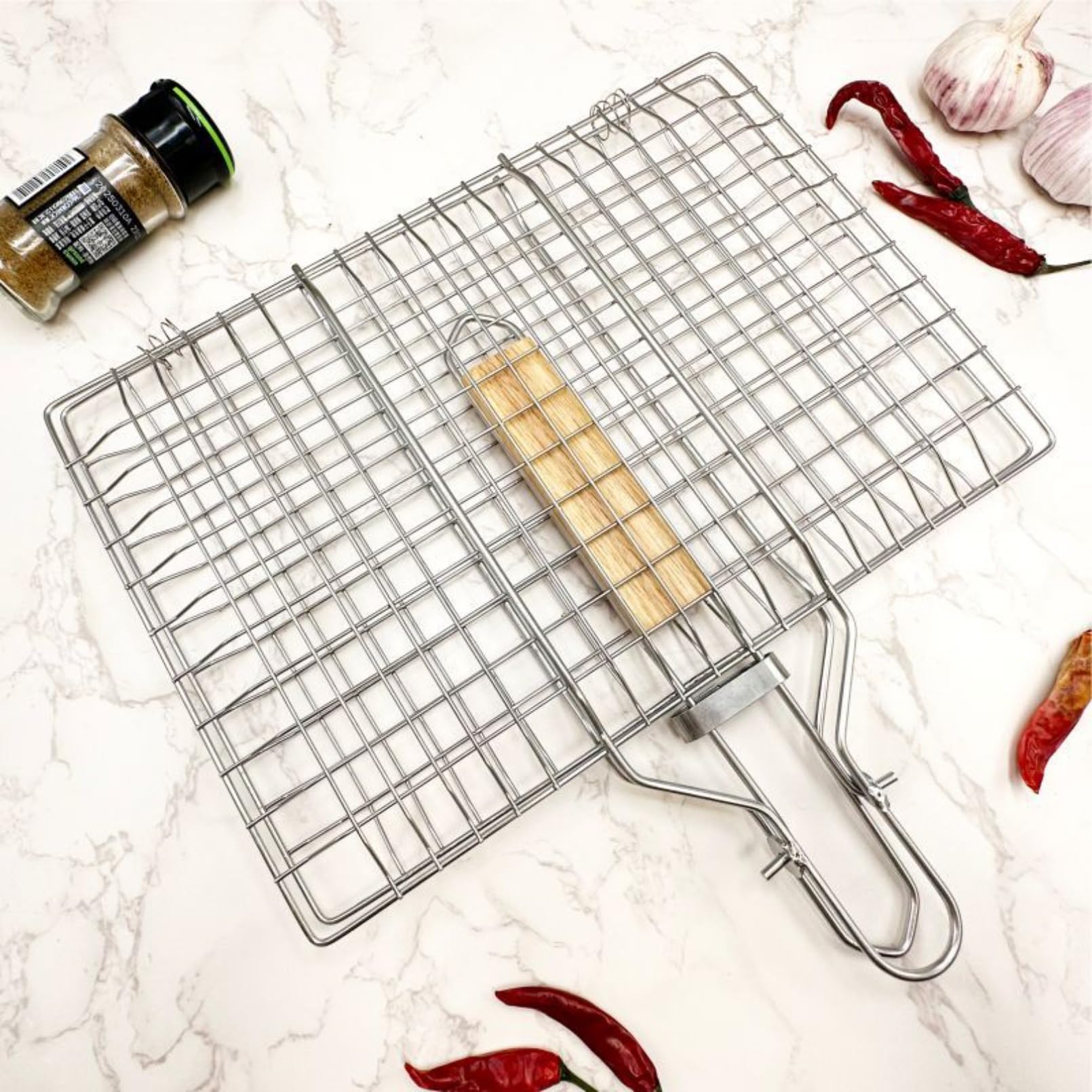 屋外用折りたたみ式ステンレススチールBBQグリル 取り外し可能なグリルツール 木製ハンドル フードトング グリルフィッシュトング (黒) [並行輸入品](3)