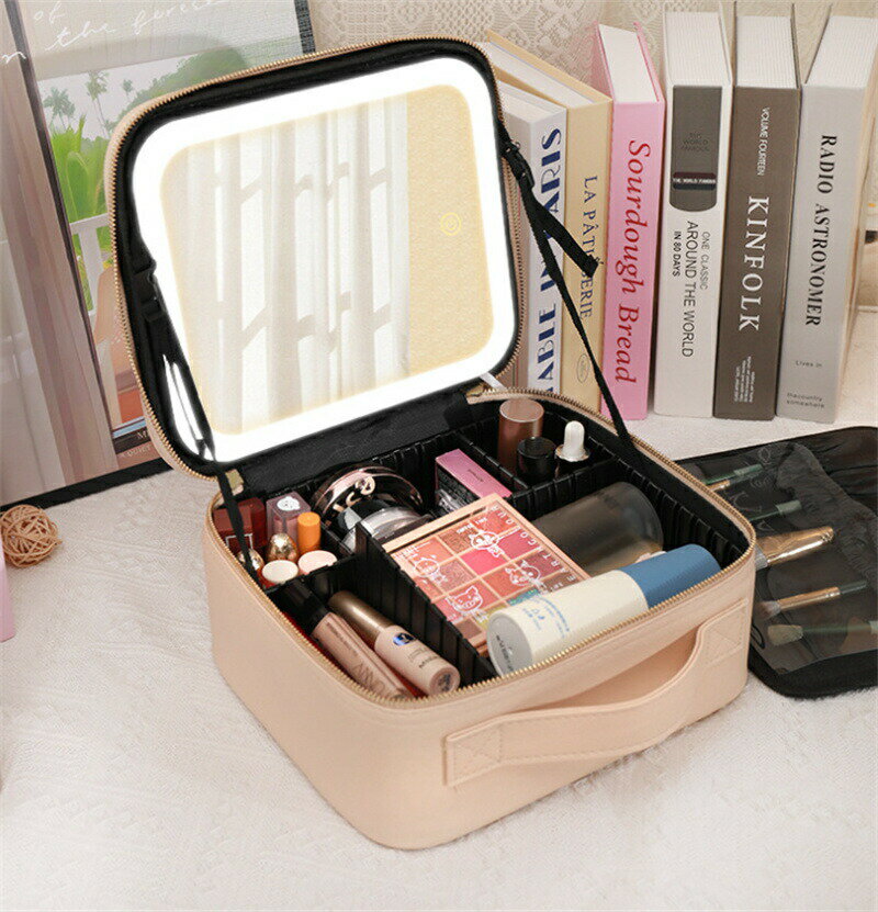 メイクボックス ライト付き 大容量 間仕切り メイクボックス 化粧ボックス 小物入れ アクセサリー ボックス 鏡 鏡付き メイク コスメケース 持ち運び LEDライト 化粧箱 ミラー付き コスメボックス メイクポーチ 化粧品収納 旅行 誕生日 プレゼント