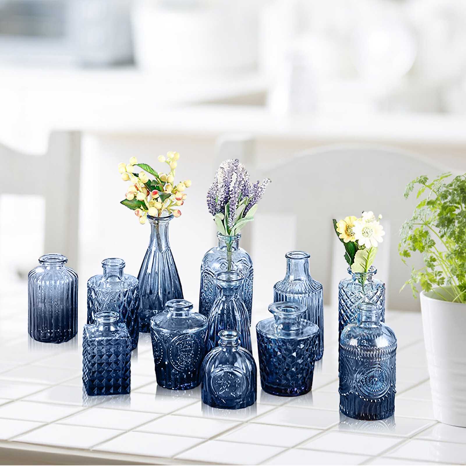 【12個セット】ガラス花瓶 北欧 ミニ花瓶 花器 一輪挿し 透明 おしゃれ 映え かわいい 小さい フラワーベース レトロ風 アンティーク ガラスベース アレンジ インテリア 生け花 造花 雑貨 飾り 置物 引っ越し 結婚祝い 誕生日 プレゼント ギフト