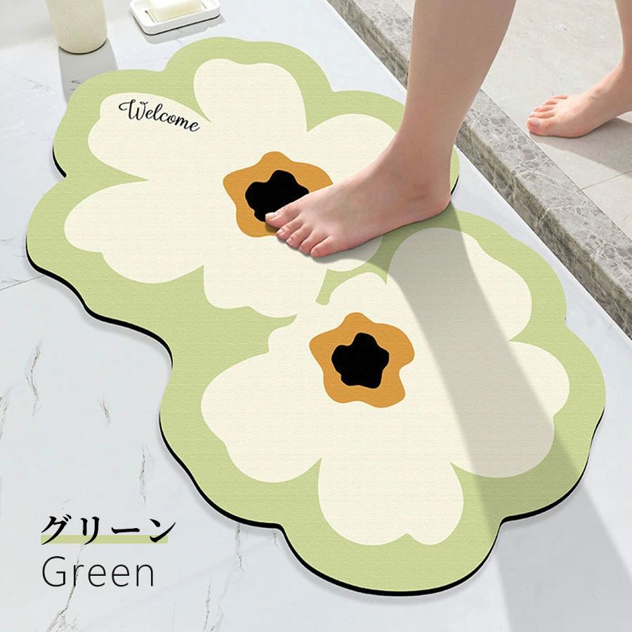 バスマット 珪藻土 ソフト かわいい 花柄 速乾 吸水 40×60cm 50×80cm ぐるぐる巻く 収納簡単 洗える 足ふきマット 足拭きマット 洗面所マット お風呂マット 足マット キッチンマット ペット 清潔 消臭 抗菌 防臭 サラサラ 滑りにくい
