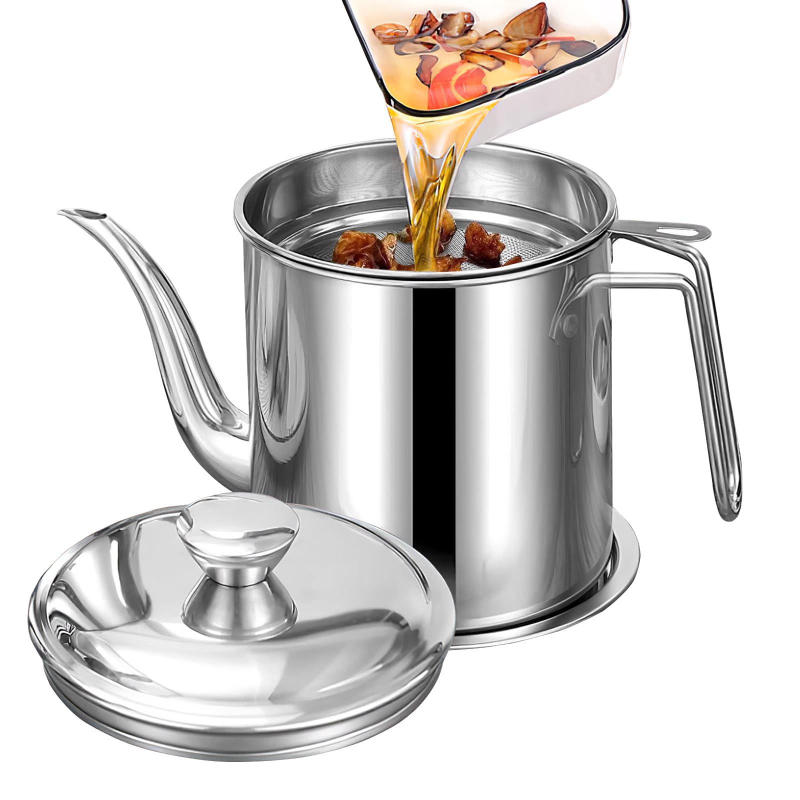 オイルポット 油漉し器 1.3L ステンレス 油こし器 あぶらこし 残留物をろ過 油ろ過器 油濾過器 揚げ物..