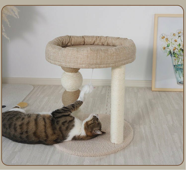 キャットタワー 省スペース 小型 据え置き型 猫用爪とぎポール 猫タワー ネコポール 麻縄 運動不足 つ..