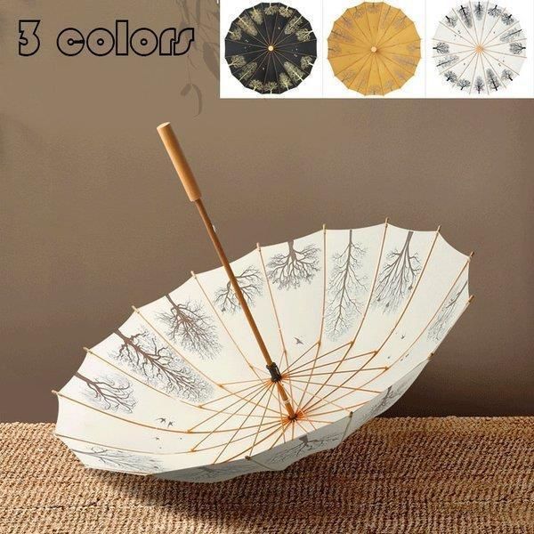 傘レディースメンズ長柄16本骨レトロ日傘雨傘晴雨兼用ビッグサイズUVカット紫外線対策ボタン手動開閉式..