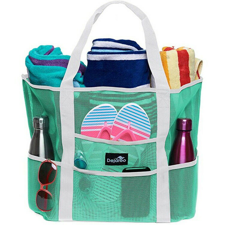 強通気性メッシュ素材 ビーチバッグ 旅行便利の収納ポーチ メッシュトート プールバッグ 42*40*22cm キ..