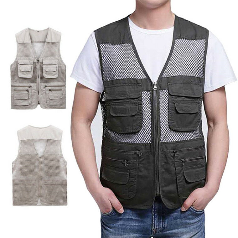 メンズ メッシュベスト カメラマンベスト フィッシングベスト 多機能 ジャケット 通気 アウトドア