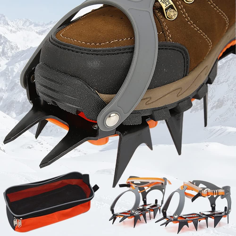アイゼン 12本爪 本格登山に サイズ調整可 高強度マンガン鋼製 ストラップ式 ベルトタイプ コバがない..
