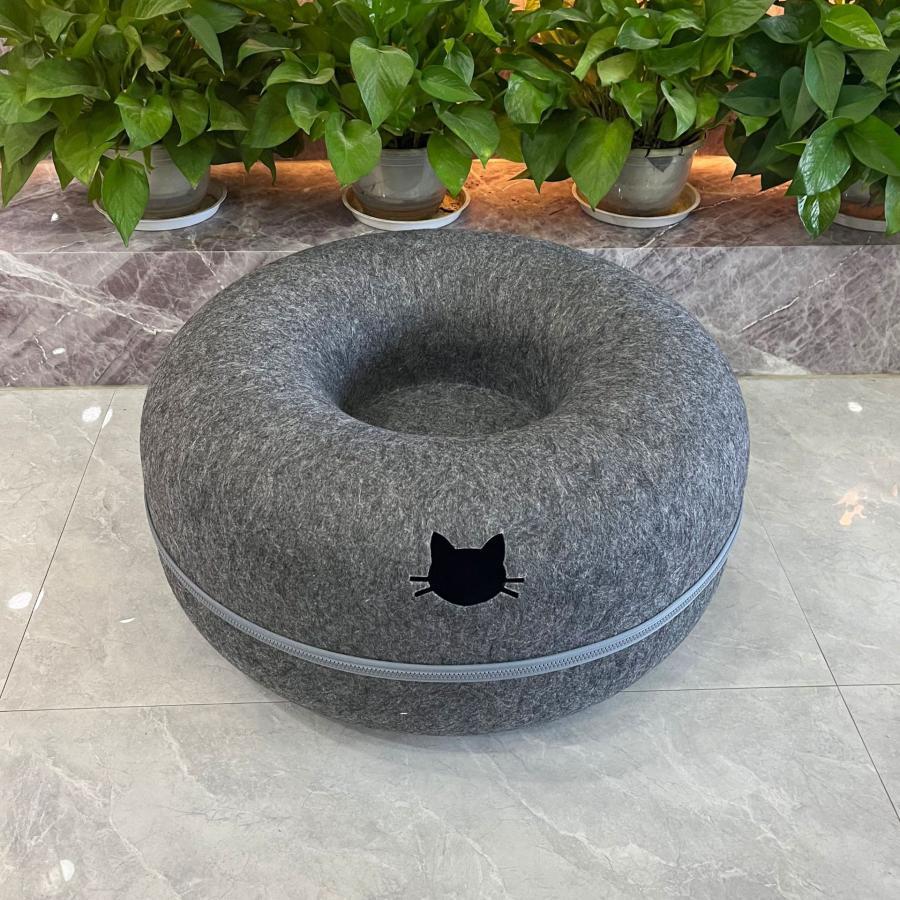 ドーナツ型 キャットトンネル 洗える フエルト製 ペットベッド ドーム型 猫 キャットハウス トンネル ..