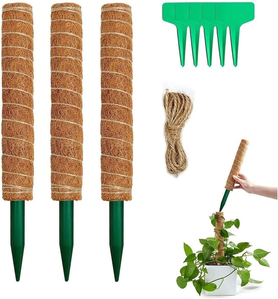 植物支柱 園芸支柱 つる性植物 観葉支柱 誘引 支柱 ココナッツ支柱 植物ネクタイ 植物サポート 花支え 延長可能 植物成長 支柱棚 園芸用 農業用 3個園芸支柱+2m麻縄+5個T型植物ラベル