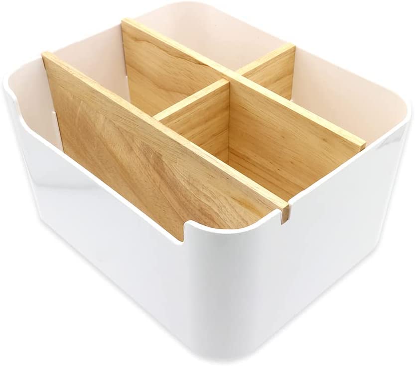 リモコンスタンド 収納ボックス 卓上用 仕切り付き 整理整頓 文房具 化粧品 小物入れ (仕切り5箇所)