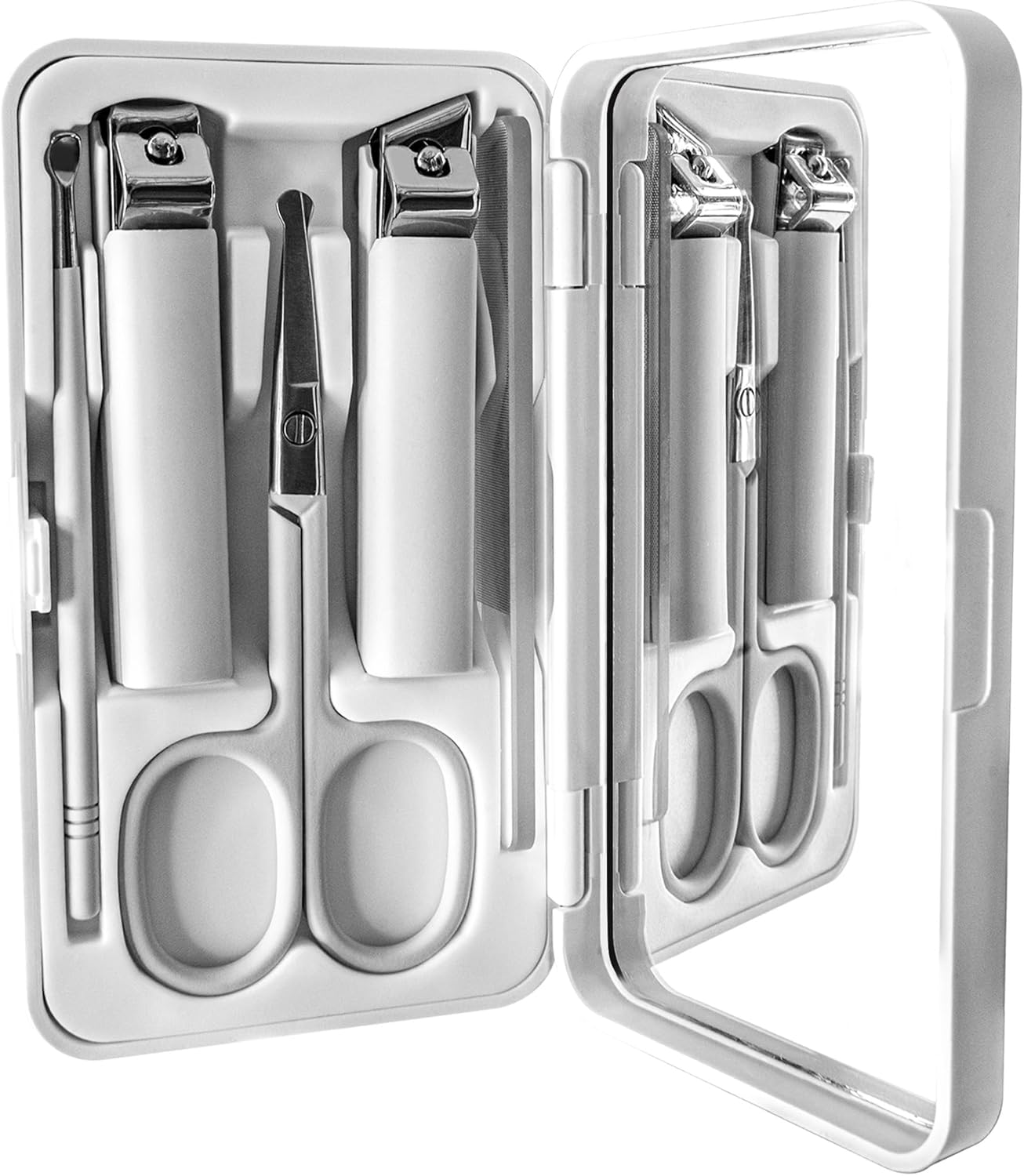 爪切り ガラス 爪やすり ハサミ ミラー 耳かき 6点セット 日本製 ネイルケアセット 手足用 飛び散り防..