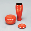 【茶道具 / 茶箱】 三点セット 朱 七宝 (樹脂製) (棗・香合・茶せん筒)