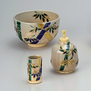 【茶道具 / 茶箱】 香泉作 / 乾山 竹 三点セット (茶碗・振出・茶きん筒)