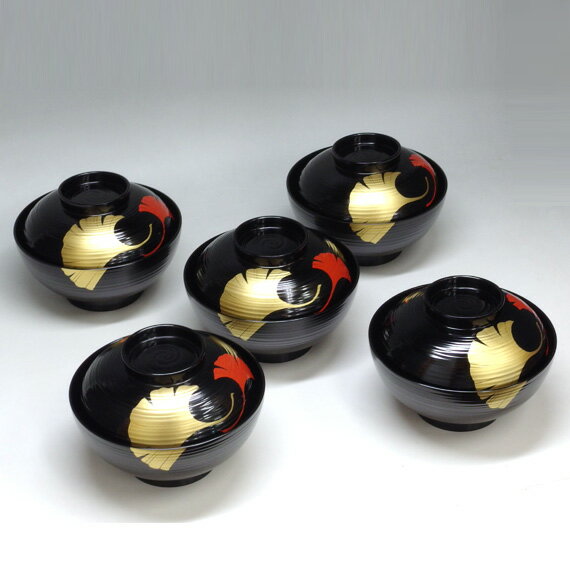 【茶道具 / 懐石】 煮物椀 樹脂製 銀杏 5客