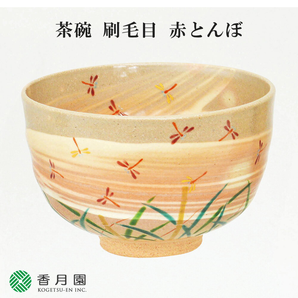 【茶道具 / 茶碗】茶碗 刷毛目(はけめ) 赤とんぼ 小倉寅介 作 (化粧箱) 【抹茶碗】