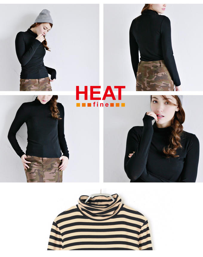 秋冬新作 HEAT fine3℃ 発熱 保温 暖かい 防寒 あたたか 冷え対策 タートルネック ロングTシャツ