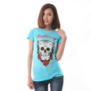 ロックTシャツ バンドTシャツ Sublime サブライム スカル スレブ生地 ブルー レディース Tシャツ
