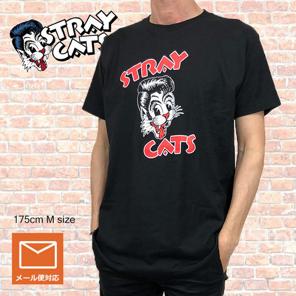 ロックTシャツ バンドTシャツ STRAY CATS ストレイ キャッツ ロカビリー 80 039 s 80年代 ブライアン セッツアー 2 Line Logo ブラック Tシャツ