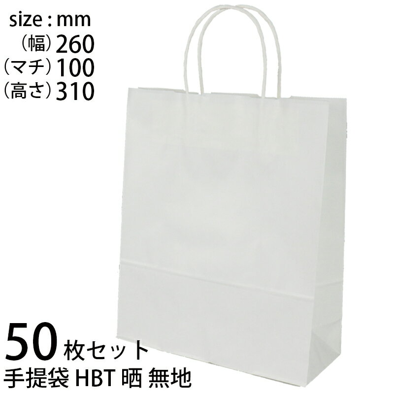 手提げ袋 (50枚セット) 紙 白無地 HBT晒無地 (t0) | ギフトバッグ 紙丸紐白 手提袋 XZT00887