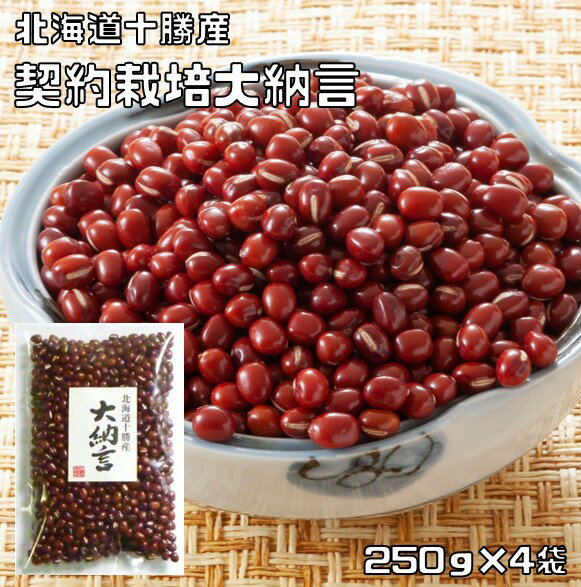 名称 大納言小豆 規格 1Kg（250g×4袋　便利な小分けタイプ） 商品説明 北海道の農家さんと契約栽培した大納言です。あずきの中で特に大粒な特定の品種群は、「大納言」と呼ばれ、流通・加工上、普通のあずき品種とは区別されています。その名前の由来は、この品種群のあずきは、大粒なだけではなく、煮たときに皮が破れにくい特徴を持ち、いわゆる「腹切れ」が生じにくいことから、切腹の習慣がない公卿の官位である「大納言」と名付けられたとも言われています。大納言は大粒で、煮くずれしにくいことなどから、甘納豆など豆粒の形状を保った豆製品の原料として用いられます。豆類には、食物繊維、サポニン、ポリフェノール等の機能性成分が多く含まれており、最近、これらの健康に及ぼす効果が注目されています。 産地 北海道　十勝 賞味期限 包装から2年 調理例、用途 1）ザル等に入れ水で洗った後、水戻しをせずにそのまま3倍量の水を鍋に入れ、蓋をしないで中火〜強火にかけます。2）沸騰し始めたら、そのまま数分煮立ててから差し水をし、再び煮立ったら、泡状に浮いてくるアクをすくい取ります。なお、沸騰後、煮汁を一旦捨てて新しい水に入れ替える「ゆでこぼし」によりアク抜きをする方法もあります。3）その後、弱火にして落とし蓋をし、途中、水分の蒸発により豆が湯からはみ出さないよう適宜差し水をしながら、指で押してつぶれる程度軟らかくなるまでゆで上げます。4）最後に味付けをします。5）赤飯、ぜんざい、汁粉、おはぎ、いとこ煮等にご利用頂けます。 配送方法 宅配便　