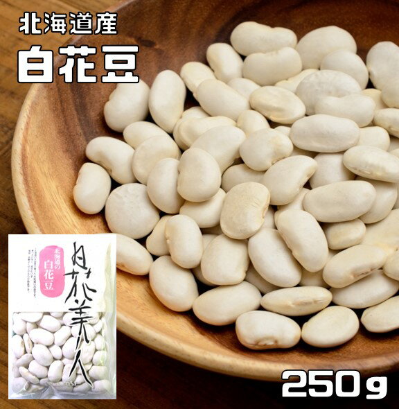 豆力　北海道産　白花豆　250g　【白花美人　花豆　白インゲン】