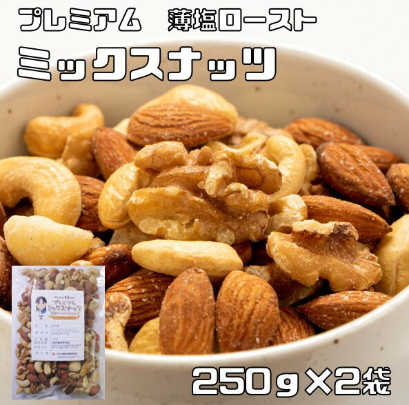 ミックスナッツ 薄塩 250g×2袋 グルメな栄養士 プレミアム （メール便）ロースト 4種 アーモンド くるみ マカダミア…