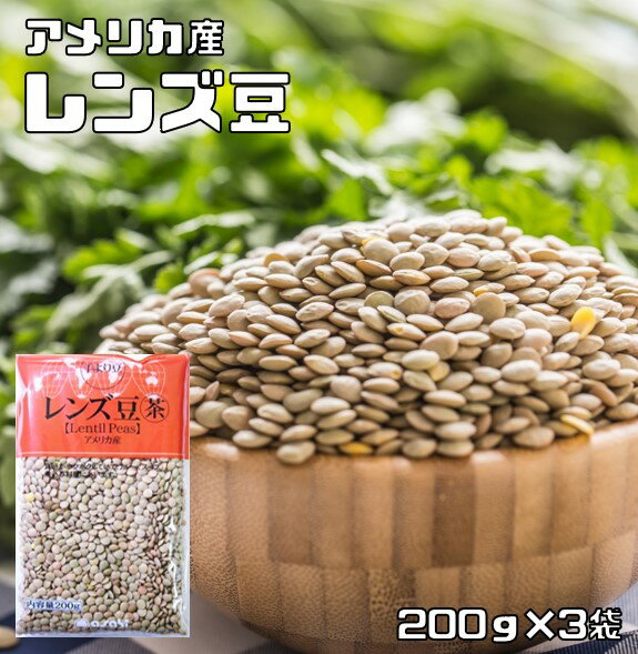 レンズ豆 皮つき 200g×3袋 豆力 （メ