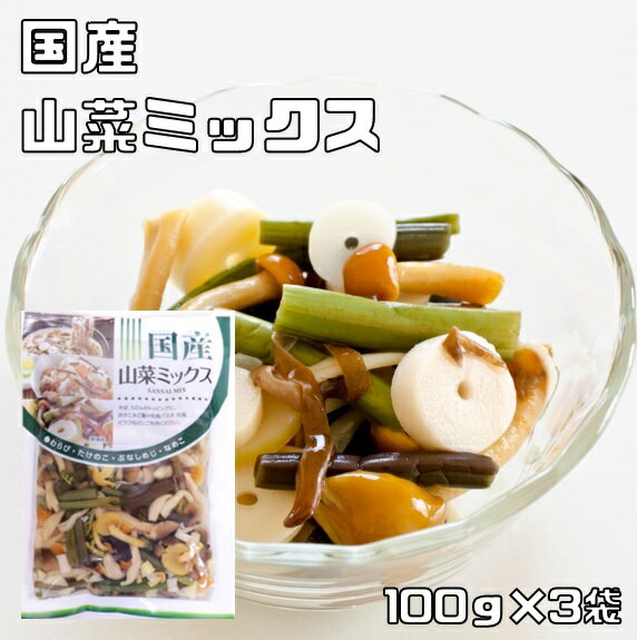 山菜ミックス水煮 100g×3袋 国産 国内産 国内加工 マルナカ食品 わらび 筍 なめこ ぶなしめじ 山菜水煮 便利 簡単 水煮野菜