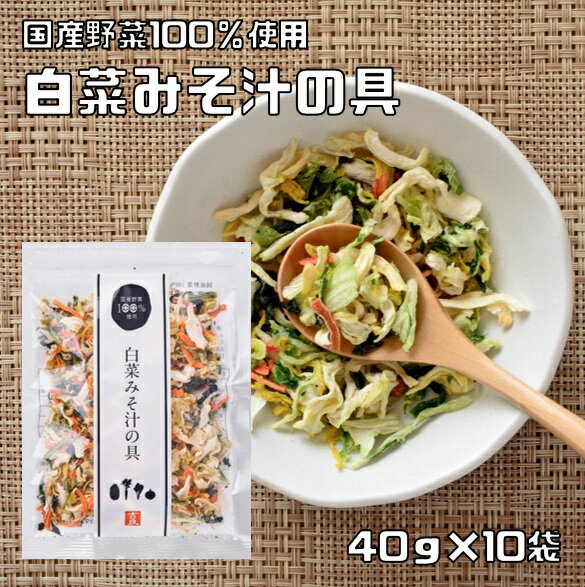 白菜みそ汁の具 乾燥野菜 国産 40g×10袋 干し野菜 国内産 乾物 便利野菜 備蓄 非常食 味噌汁の具 簡便..