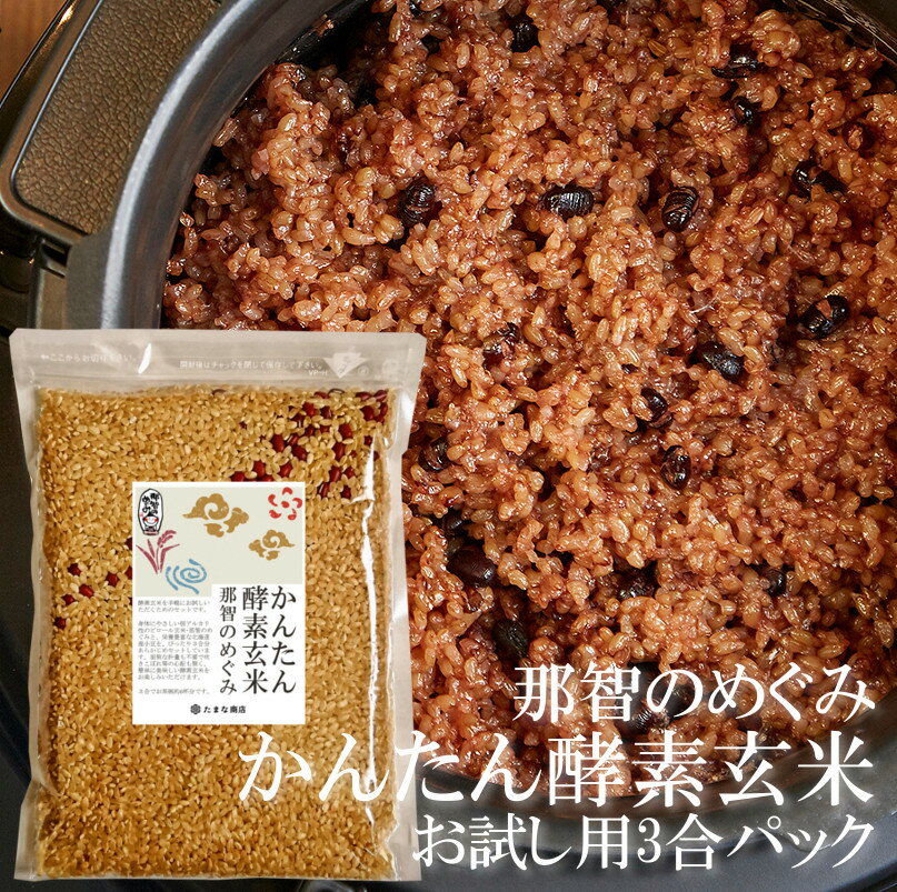 送料無料 かんたん酵素玄米 3合 お試し用 約6食分【玄米 小豆 天然塩をセットした酵素玄米パック】令和5年産 和歌山県産 ピロール玄米 那智のめぐみ 北海道産 特別栽培 小豆 発酵玄米 寝かせ ポイント消化 【単品配送商品｜同梱不可】