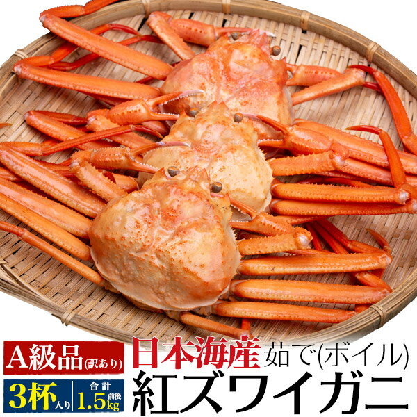 日本海産 茹で 紅ズワイガニ 3杯(合計1.5kg前後) 姿 A級品 ボイル カニ 蟹味噌たっぷり 酒の肴 日本海 産直 国産 べにずわい蟹 ベニズワイガニ かにみそ カニみそ 茹で蟹 訳あり クール便 3匹【着日指定不可】【冷蔵】直送