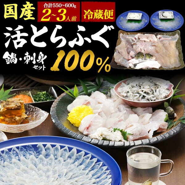 とらフグ 国内産 活とらふぐ鍋 刺身セット 2～3人前 合計550g～600g 新鮮 高級 河豚 てっちり テッチリ てっさ お造り ふぐ刺し 皮湯引き 2人前 3人前 お鍋 トラフグ鍋 フグ鍋 フグのお刺身 国産 日本産 熨斗対応 送料無料 贈り物 贈答用 ギフト 直送 クール便 チルド【冷蔵】