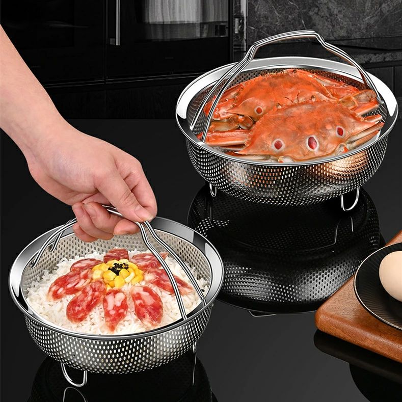 蒸し器 蒸しかご 14cm/18cm/22cm ステンレス 蒸し器 調理 ざる かご 網 揚げ物かご 多機能食 蒸し皿 蒸し物 耐熱 蒸し台 卓上 蒸し台 水切りバスケット お鍋にのせて簡単蒸しプレート 油切り コンパクト 蒸し野菜 シンプル 揚げ物 ステンレス ハンドル付き 軽に使える