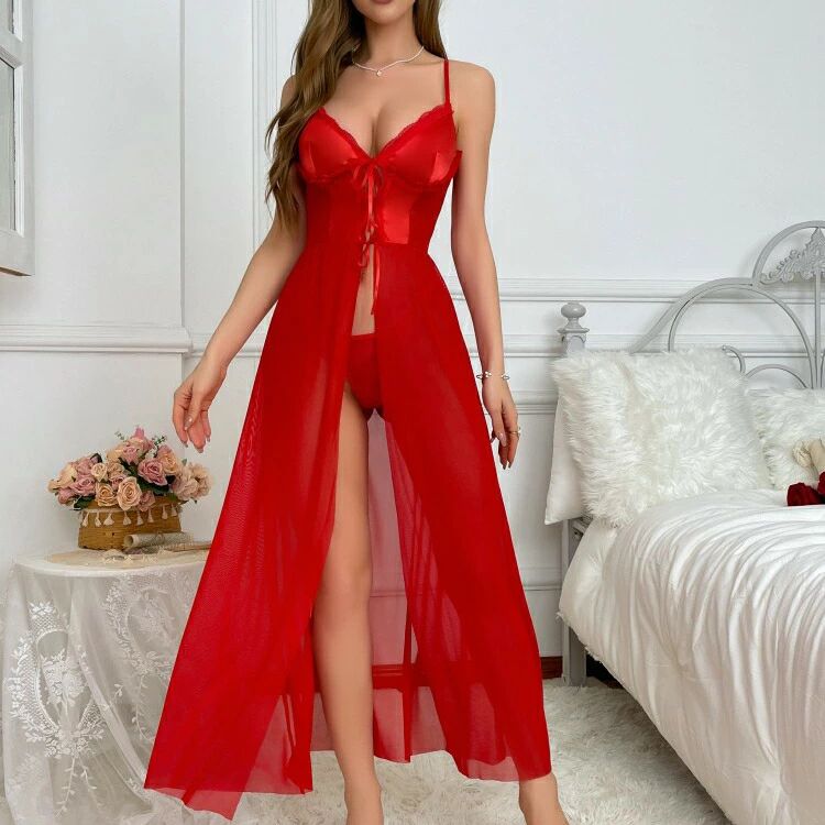 セクシーランジェリー セクシー 下着 女性 大人 ベビードール キャミソール ナイトロープ ルームウェア シースルー 上品 レッド ワンピース 長い