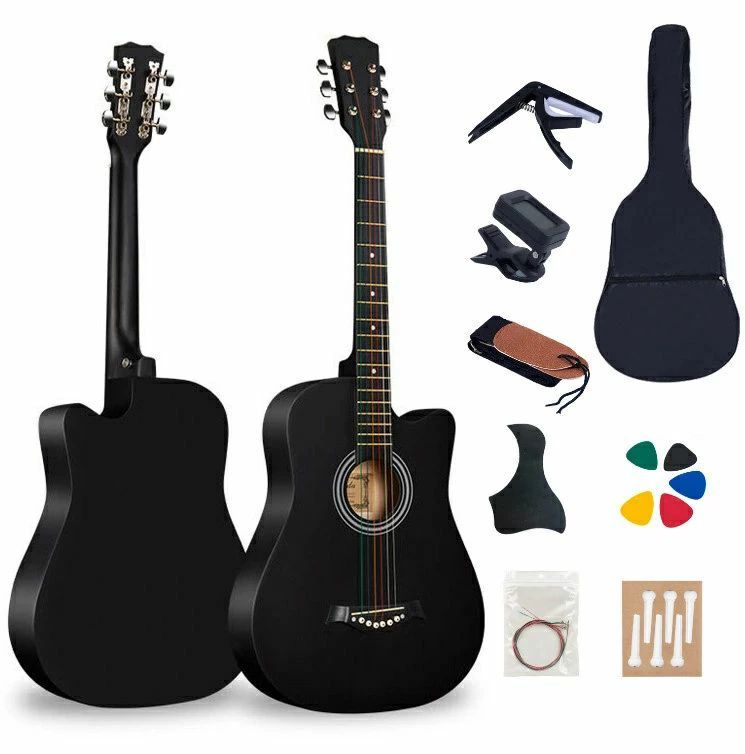 ギター 初心者 9点セット 学生 大人用 初級 アコギギター 38インチ 入門練習ギター 黒