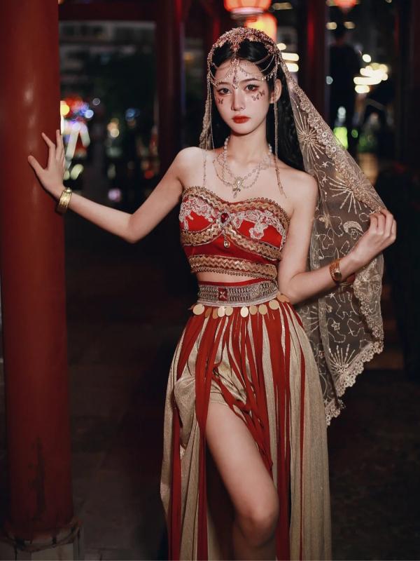 ダンス衣装 レディース 敦煌 飛天 民族衣装 舞台衣装 発表会衣装 漢服 エキゾチック 西域 プリンセス ..